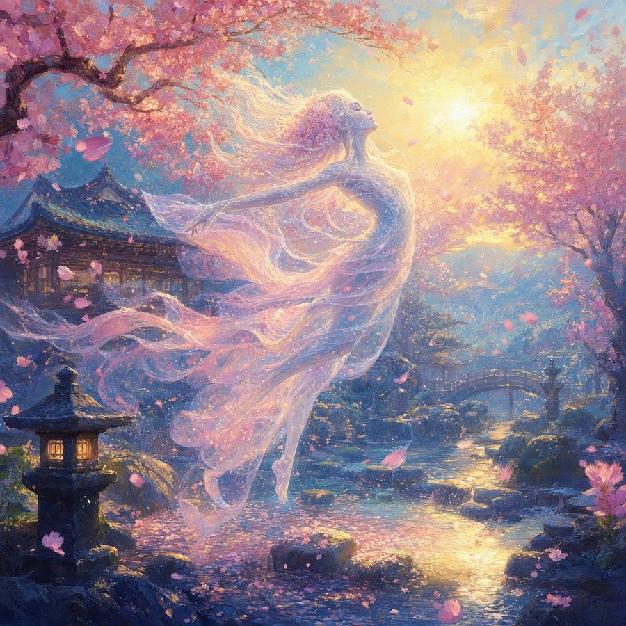 Pintura al óleo de un espíritu etéreo de luz estelar