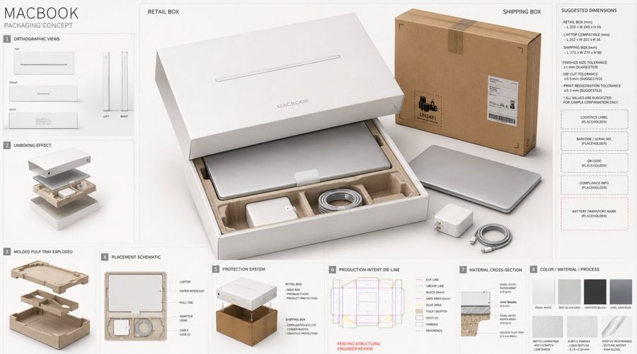 Tablero de concepto de empaque para laptop de gama alta