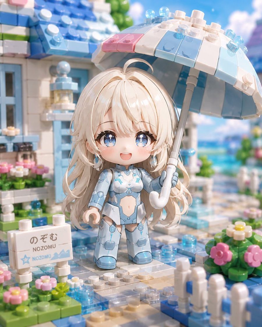 かわいいブロック製三日月ちびキャラジオラマ