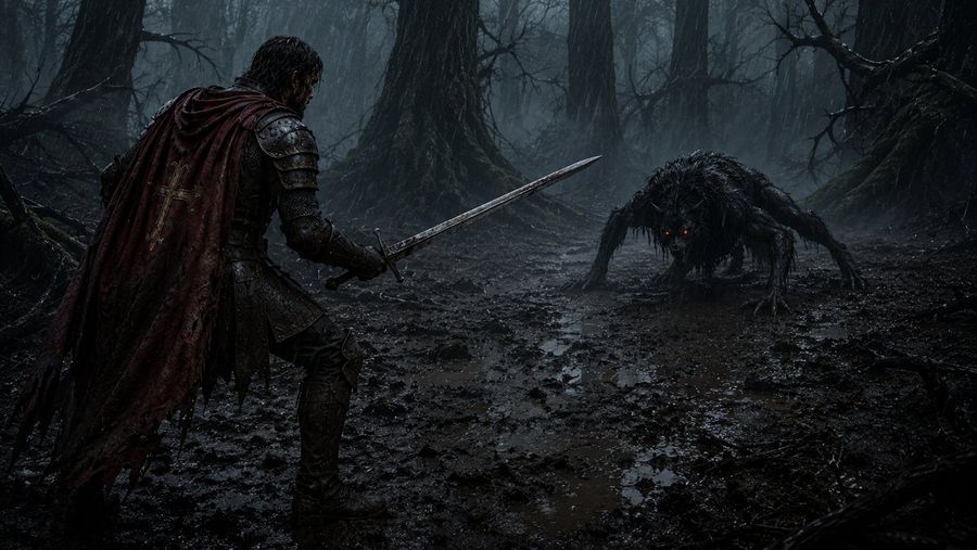 Duelo de paladines de fantasía oscura