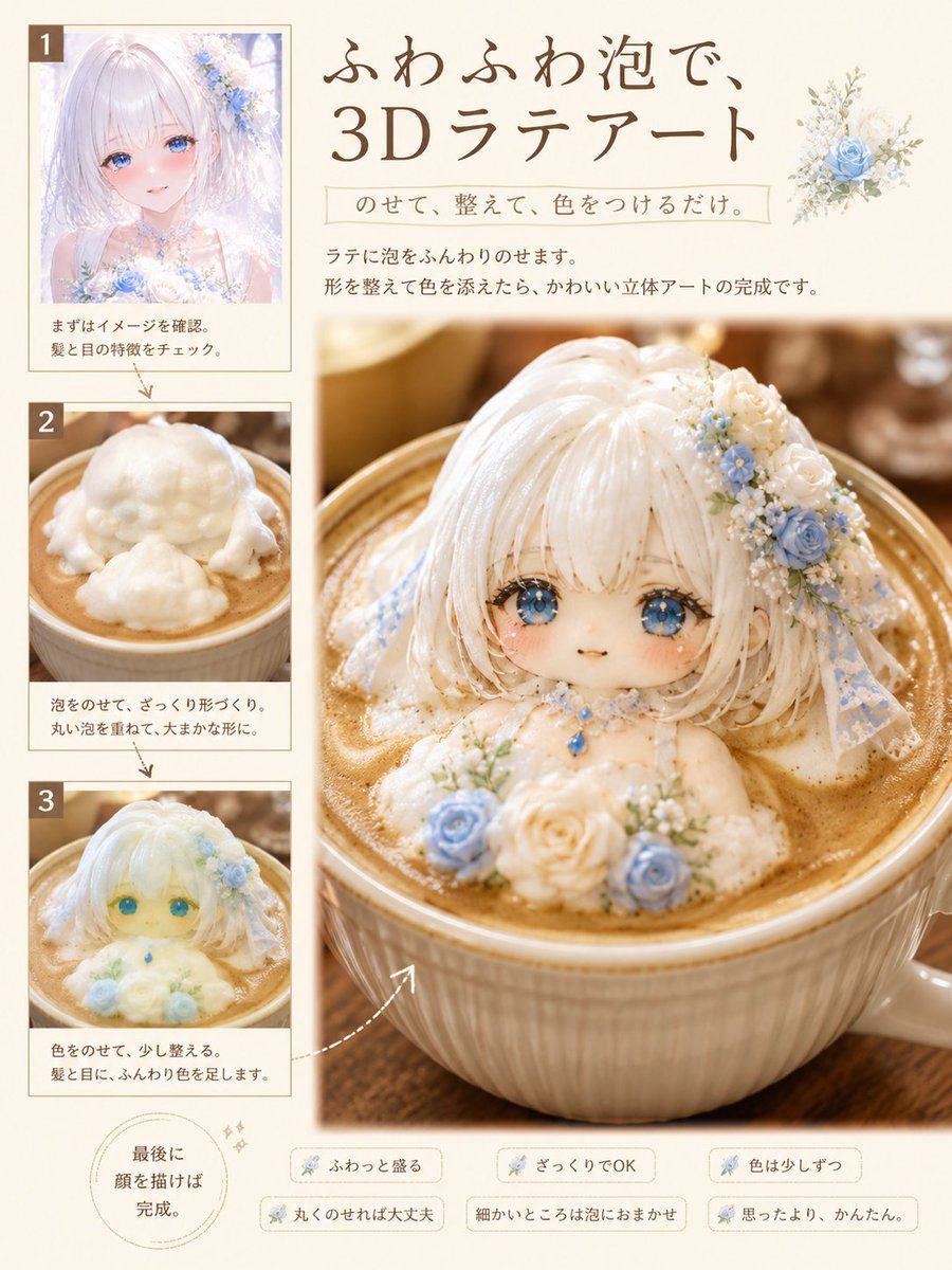 3D ラテアート雑誌風チュートリアルレイアウト