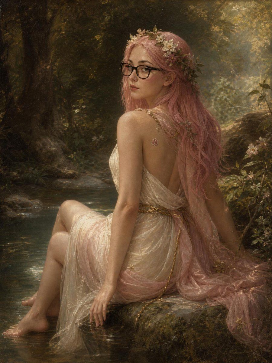 Ninfa de Cabelo Rosa no Estilo de Bouguereau