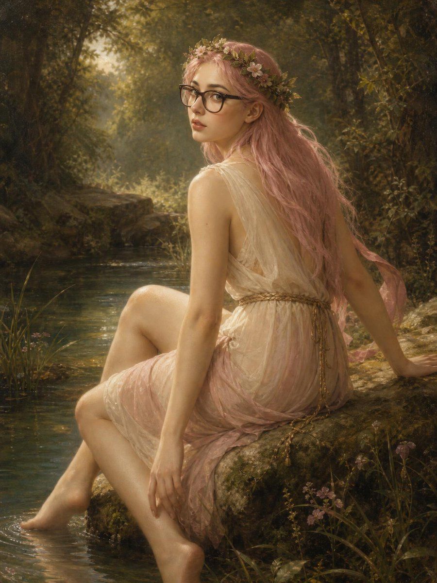 Ninfa com Cabelo Rosa ao estilo de Bouguereau