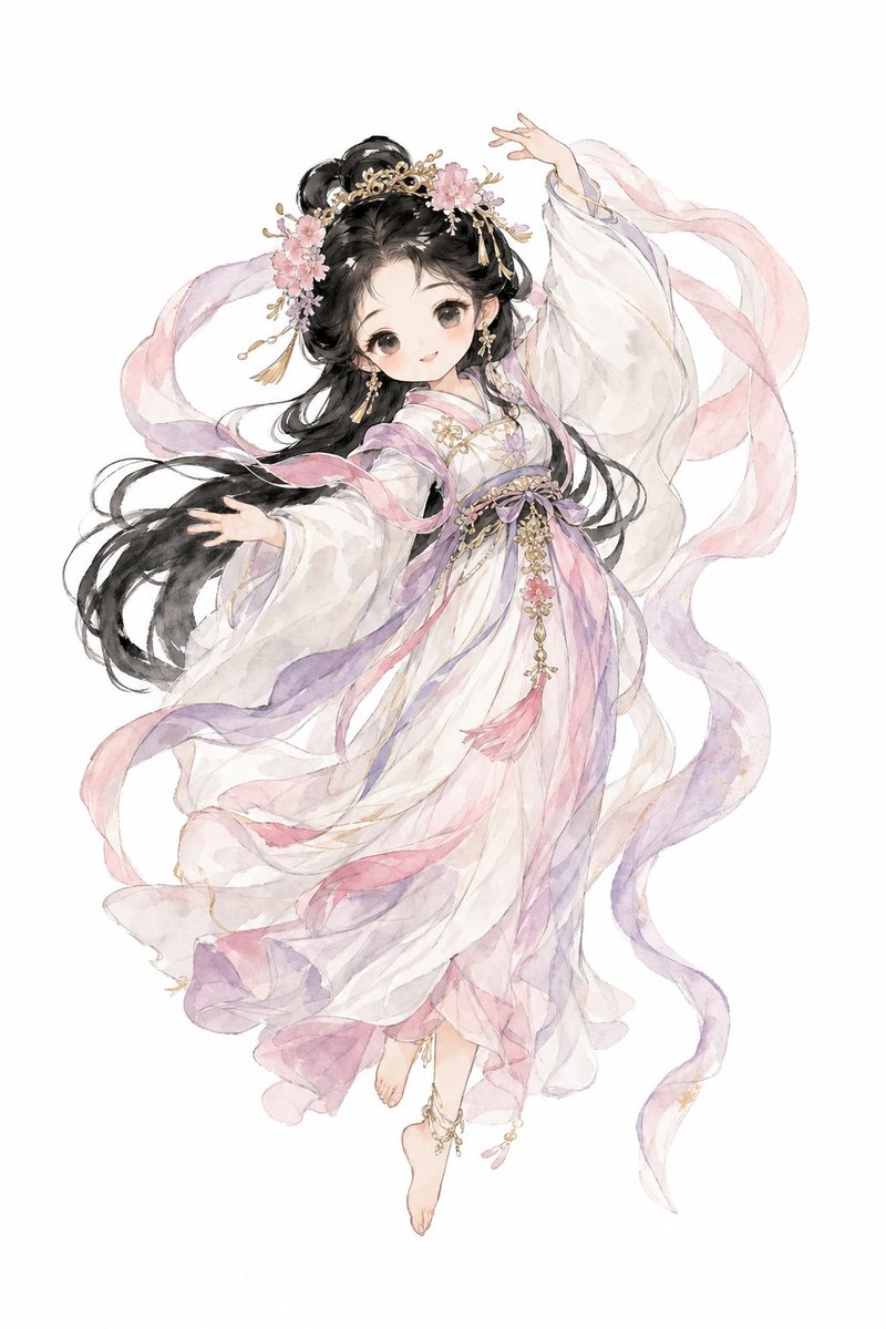 Princesa celestial con Hanfu en acuarela