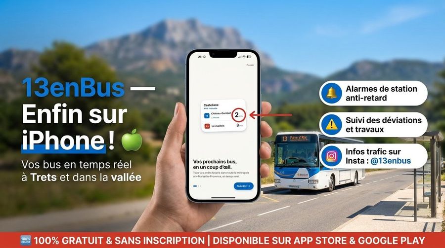 Banner de lanzamiento de 13enBus para iPhone