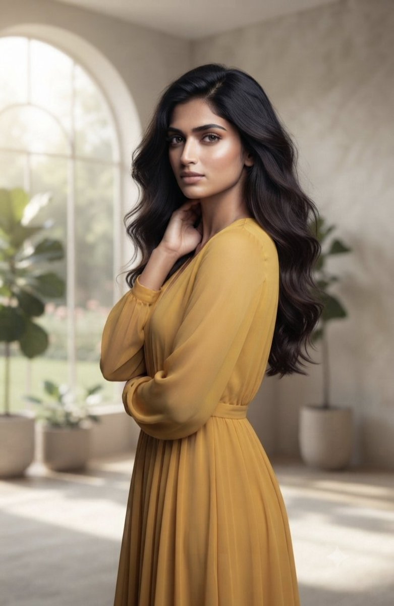 Mujer elegante con vestido dorado