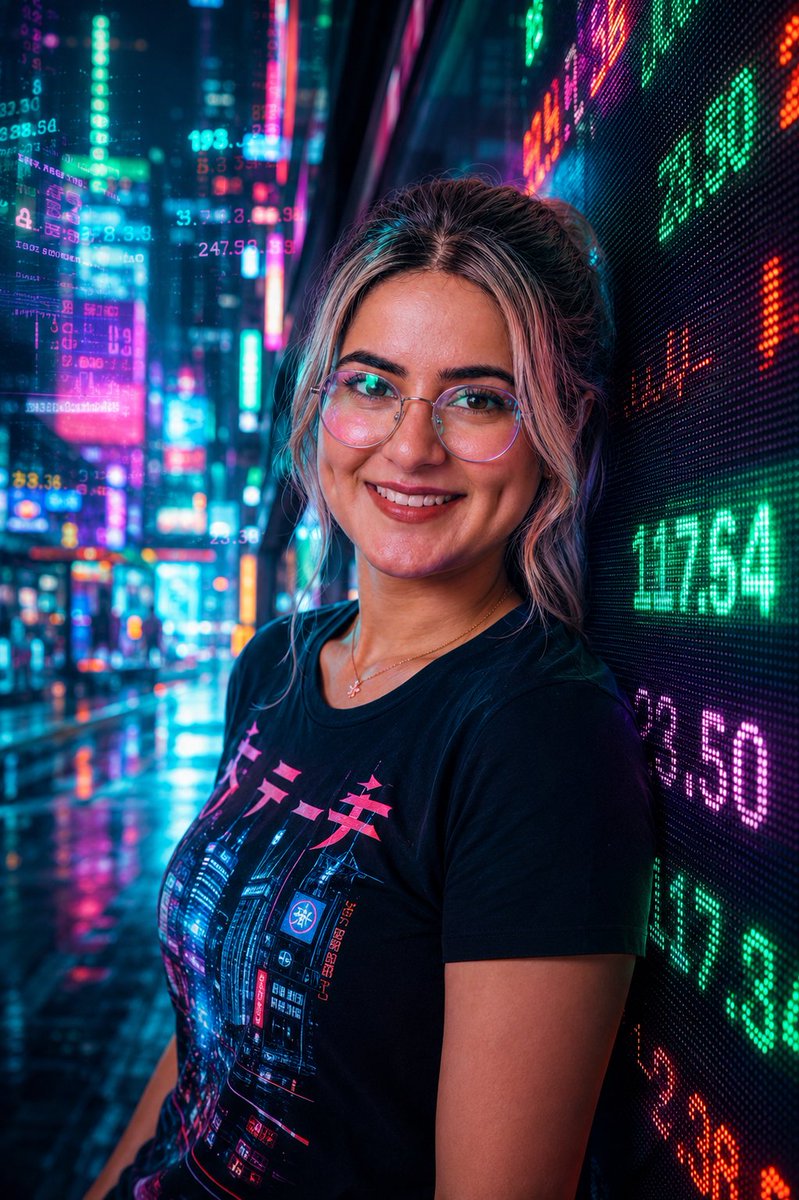 Retrato en el distrito financiero cyberpunk