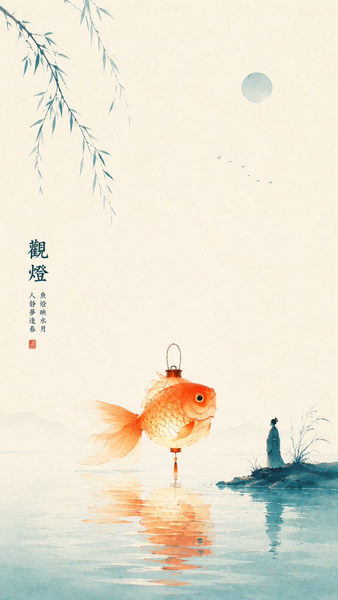 Oriental Zen Minimalist Goldfish Lantern Poster