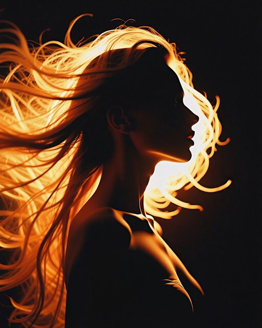 Retrato de silueta con retroiluminación ardiente