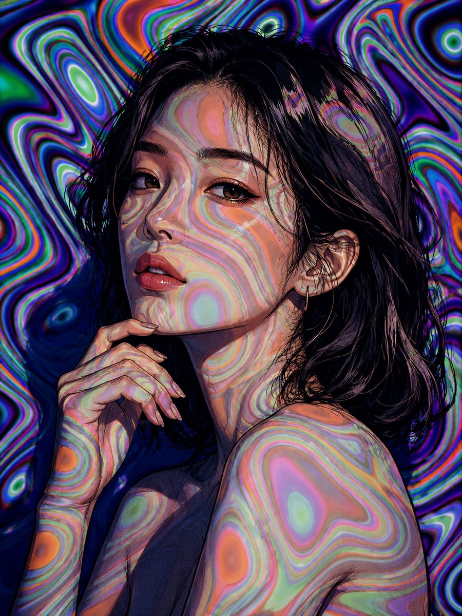 Retrato estilo cómic con proyección de luz arcoíris
