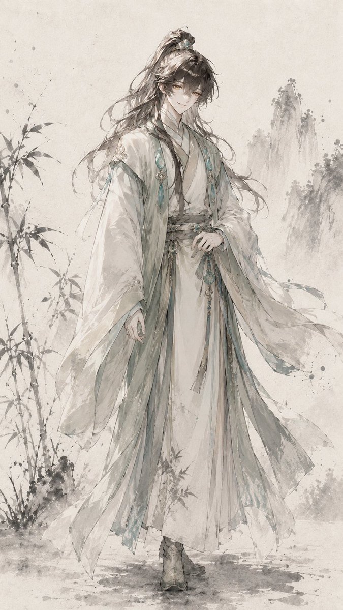 Retrato de personaje con Hanfu al estilo de pintura a tinta
