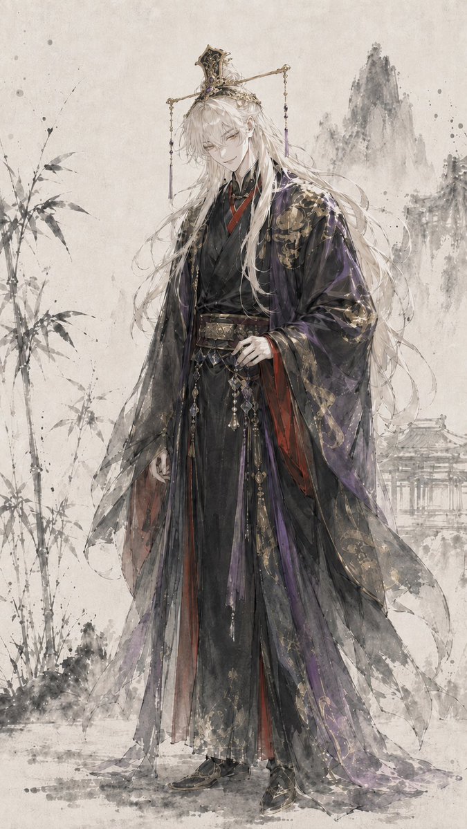 Retrato de personaje con Hanfu al estilo de pintura a tinta