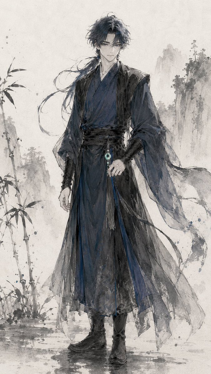 Retrato de personaje con Hanfu al estilo de pintura a tinta