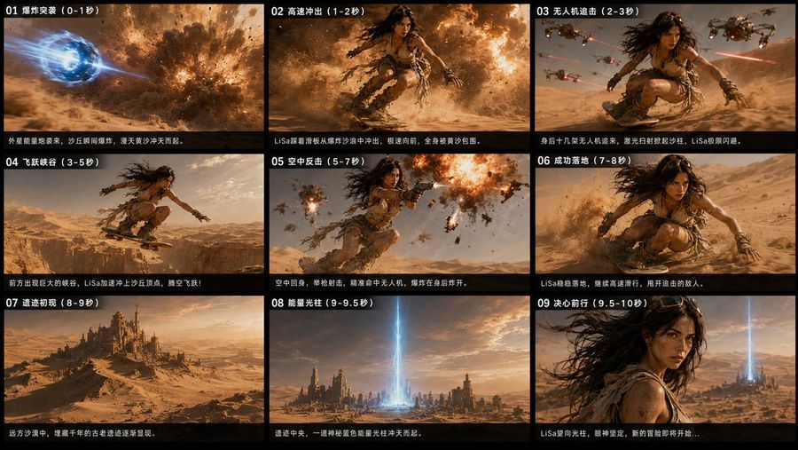 สตอรีบอร์ดภาพยนตร์แอ็กชันไซไฟในทะเลทราย