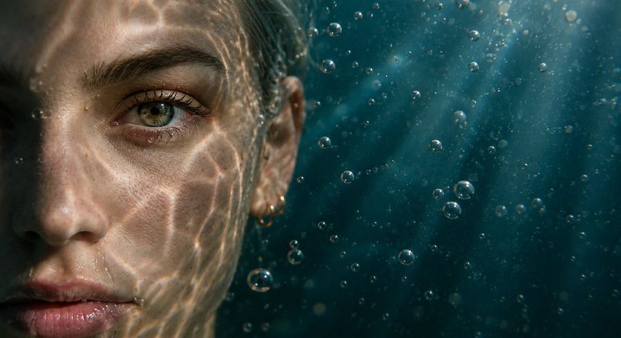Retrato facial bajo el agua