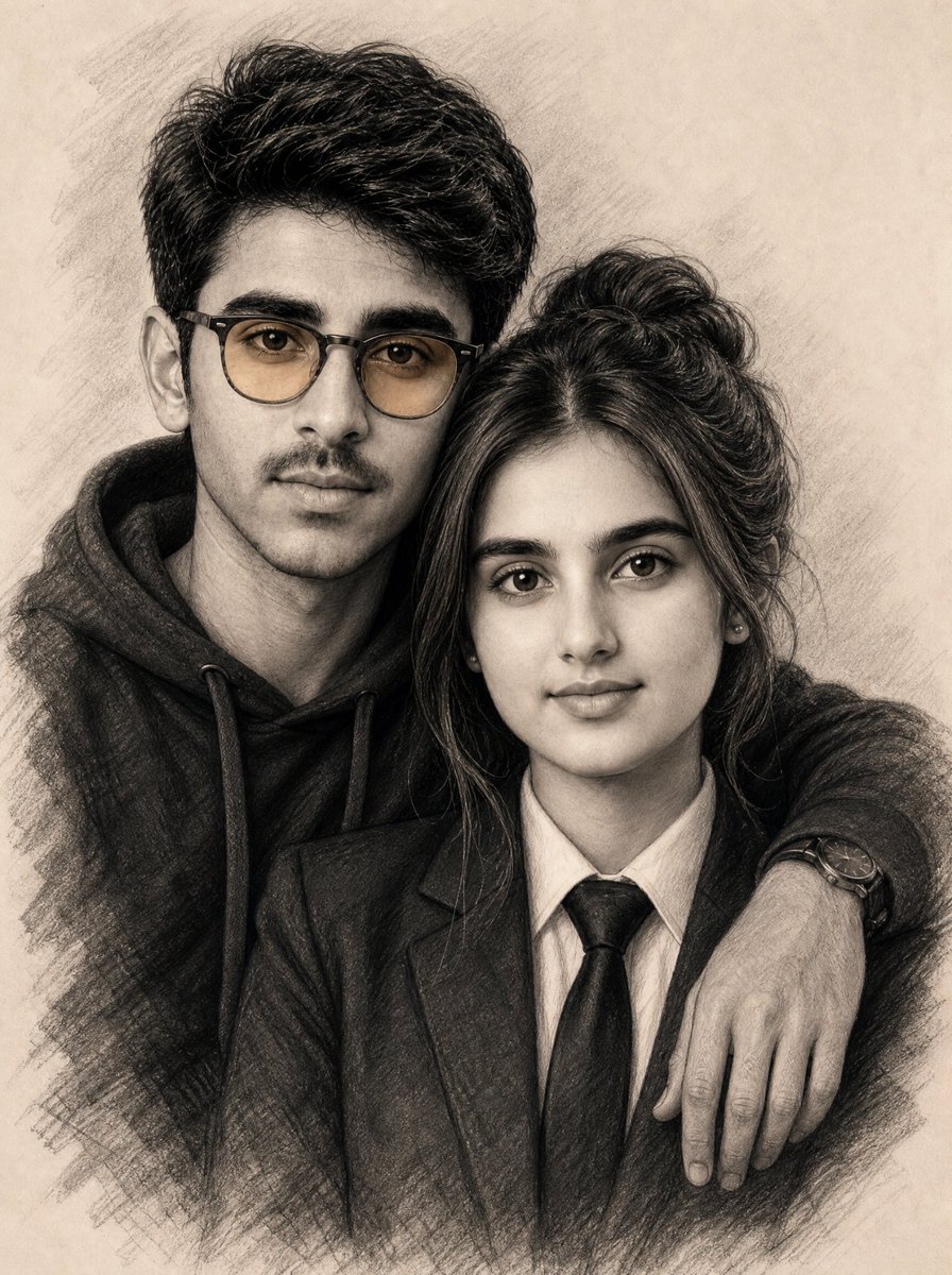 Retrato de Casal em Esboço de Carvão Realista
