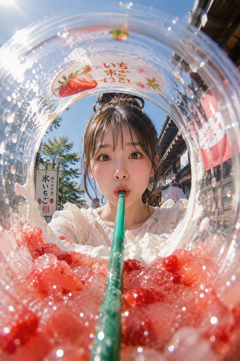 Glace pilée estivale : perspective fisheye