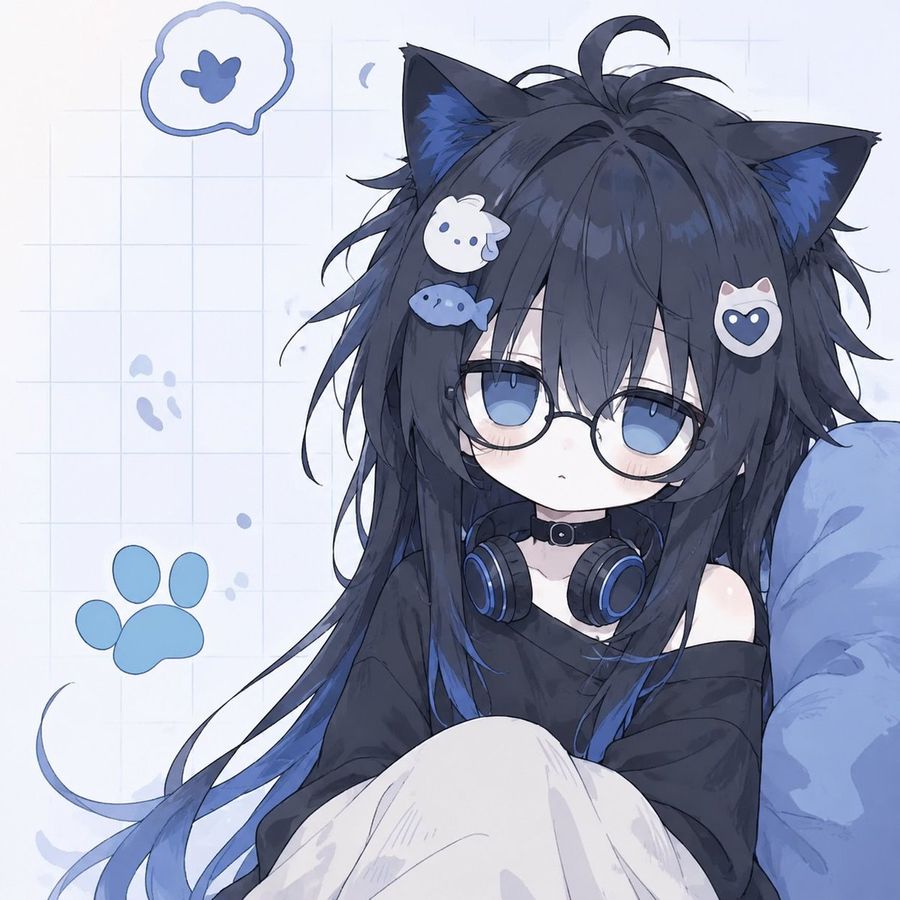 Chibi chica gato azul y negro