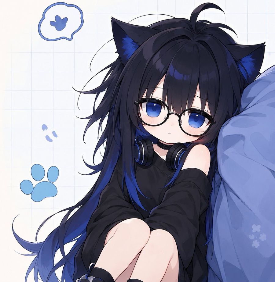 Chibi chica gato azul y negro