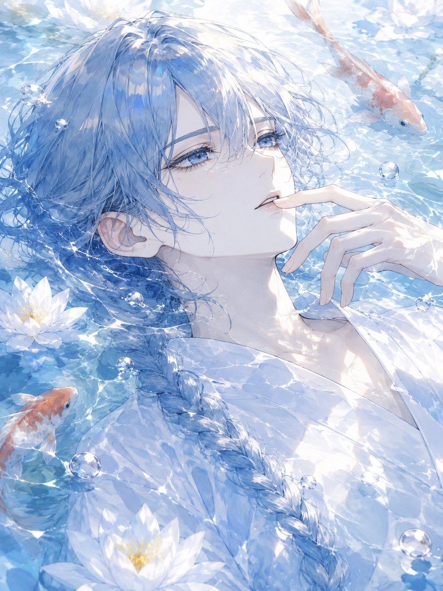 青い髪の水の精霊のポートレート