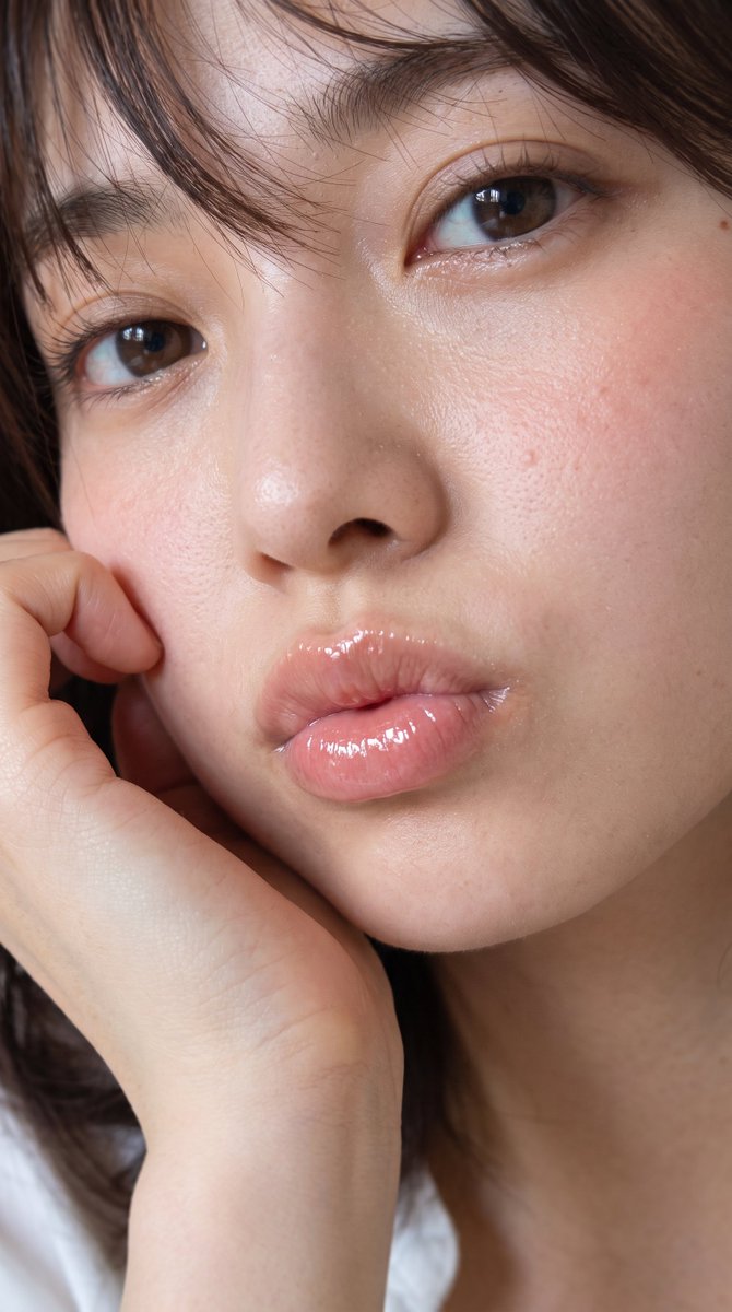 Primer plano de belleza con labios brillantes