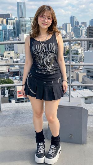 Ritratto di moda street goth su un rooftop - 1