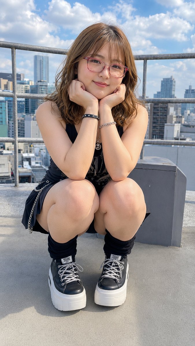 Ritratto di moda street goth su un rooftop