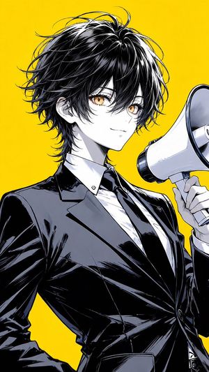 Personaggio anime in completo con megafono - 2