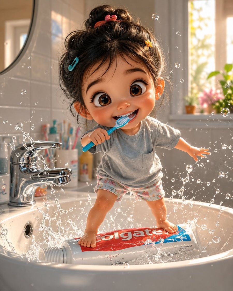 遊び心あふれる 3D 幼児用バスルームのイラスト