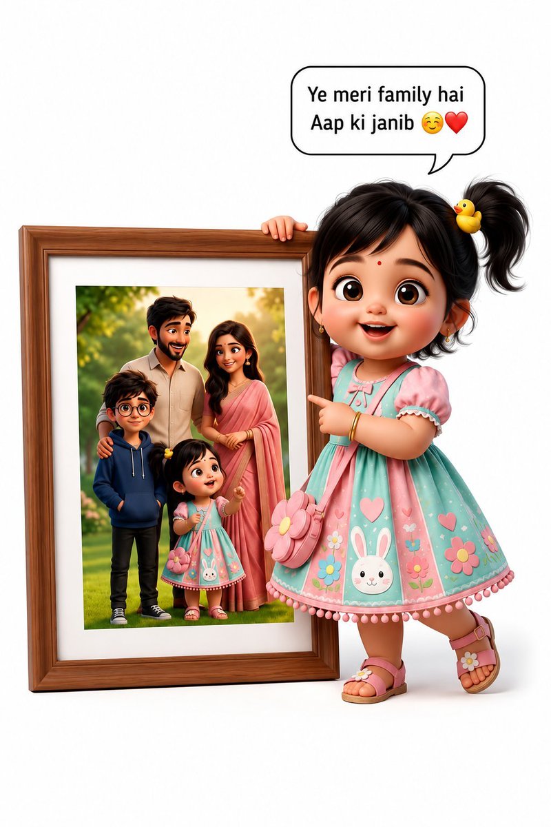 Retrato de família de menina em estilo 3D Pixar
