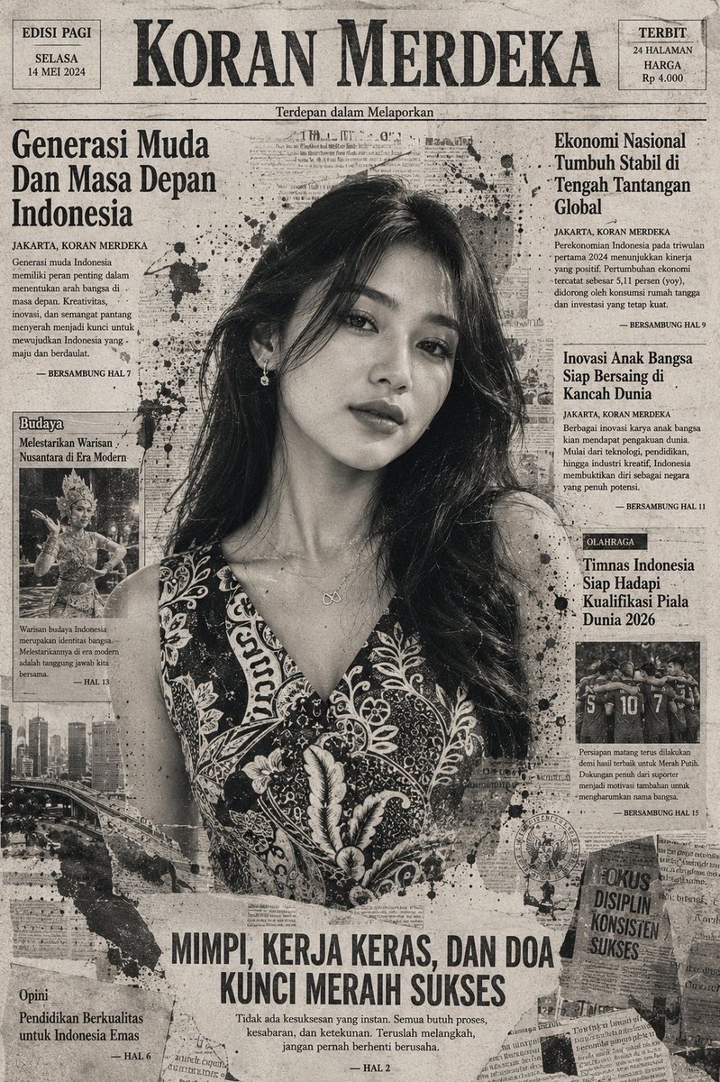Portrait en collage de journal d'une femme indonésienne
