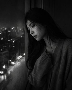 Melancholic Night Apartment Window Portrait - 3