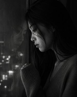 Melancholic Night Apartment Window Portrait - 4