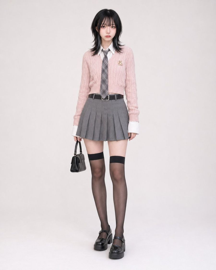 粉色麻花针织校服