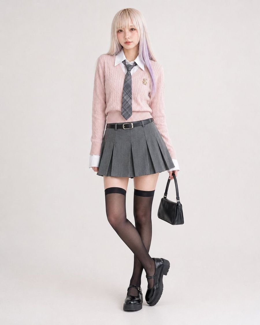 Uniforme Escolar de Tricô com Tranças Rosa
