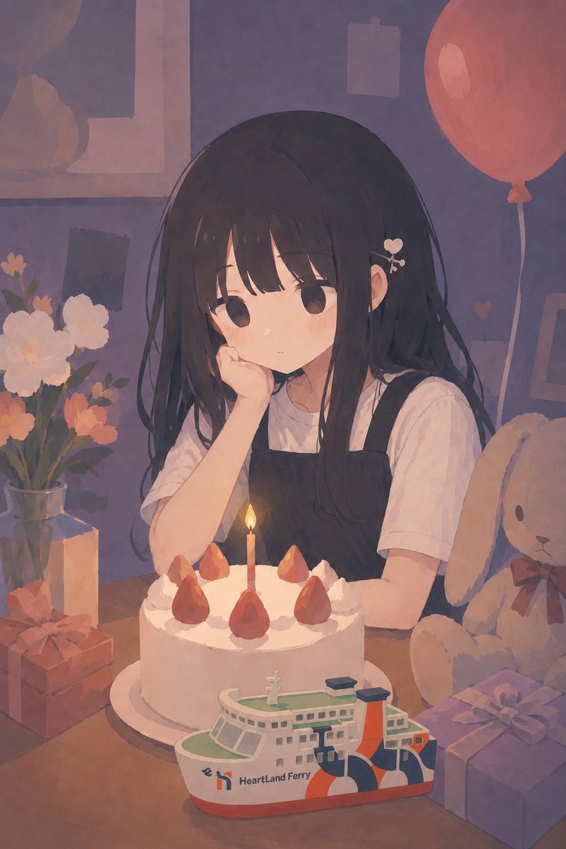 Melancholische Anime-Geburtstagsszene mit Fähre