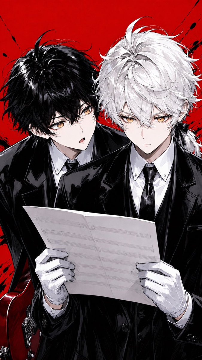 Duo de rock anime avec guitare et partition