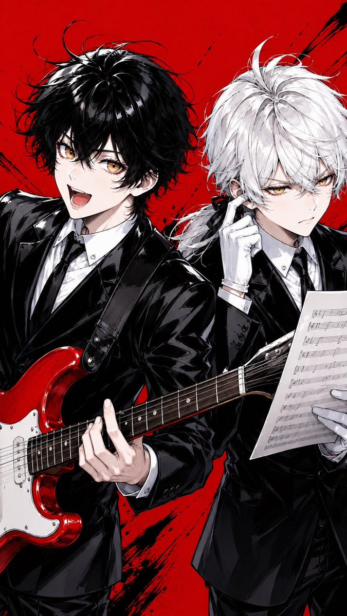 Duo de rock anime avec guitare et partition