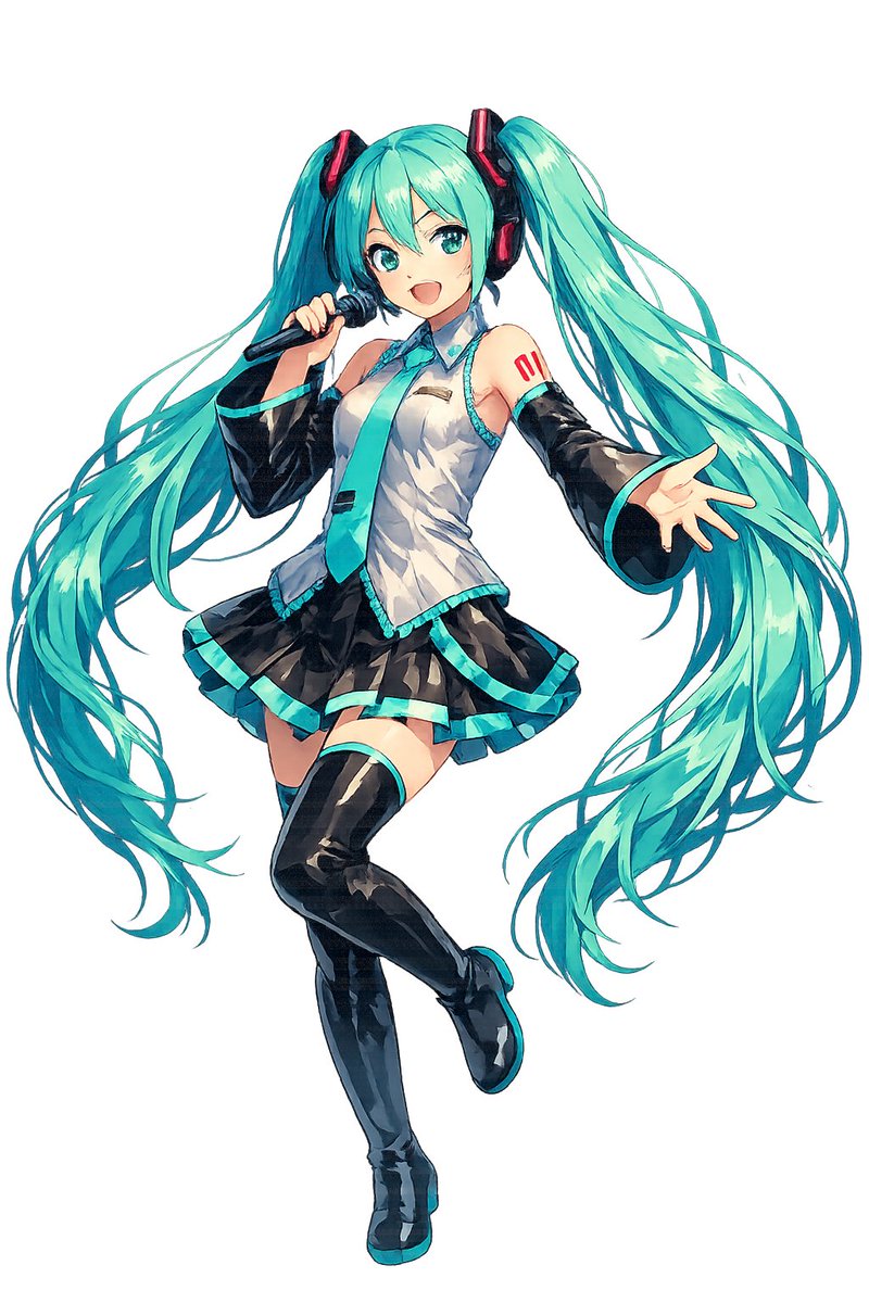 Ídolo de anime de cuerpo completo con coletas color verde azulado