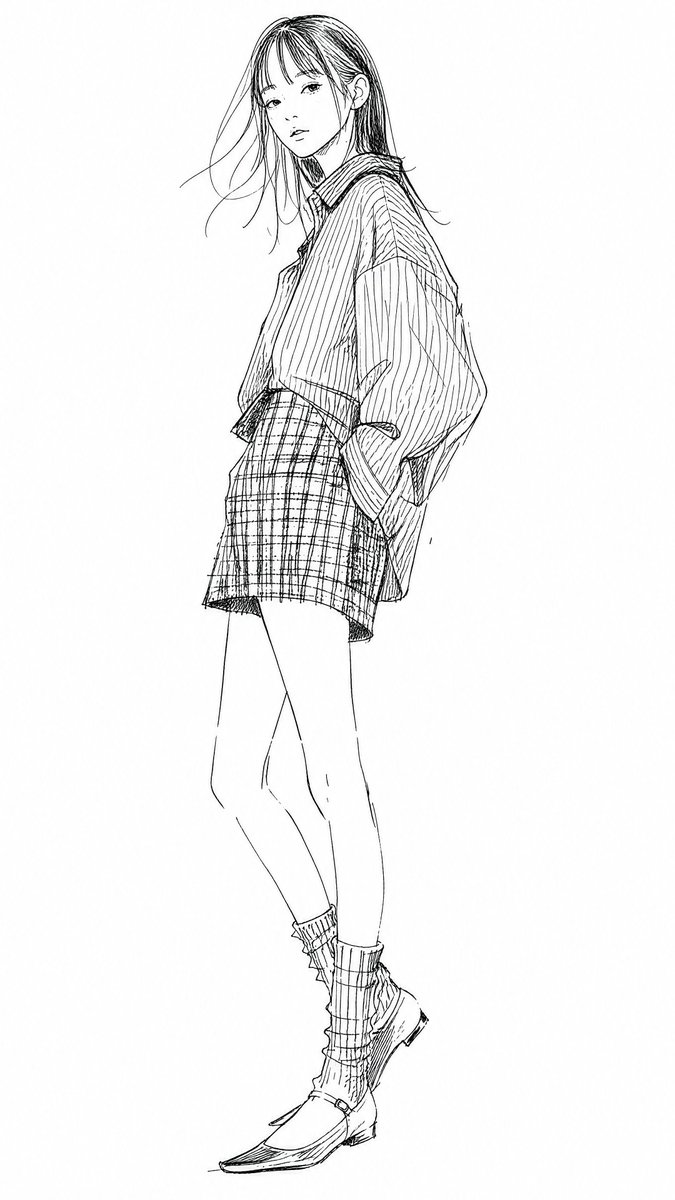 Ragazza in stile manga fashion line art