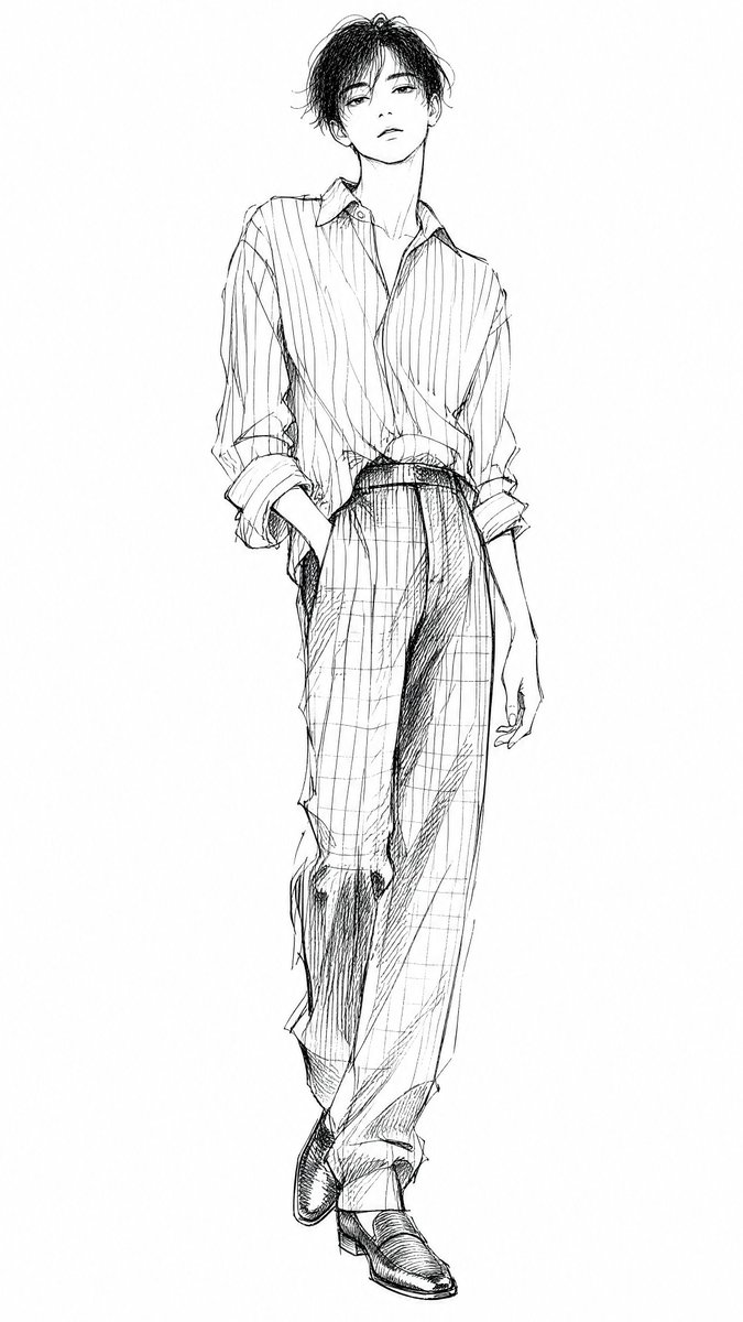 Ragazza in stile manga fashion line art