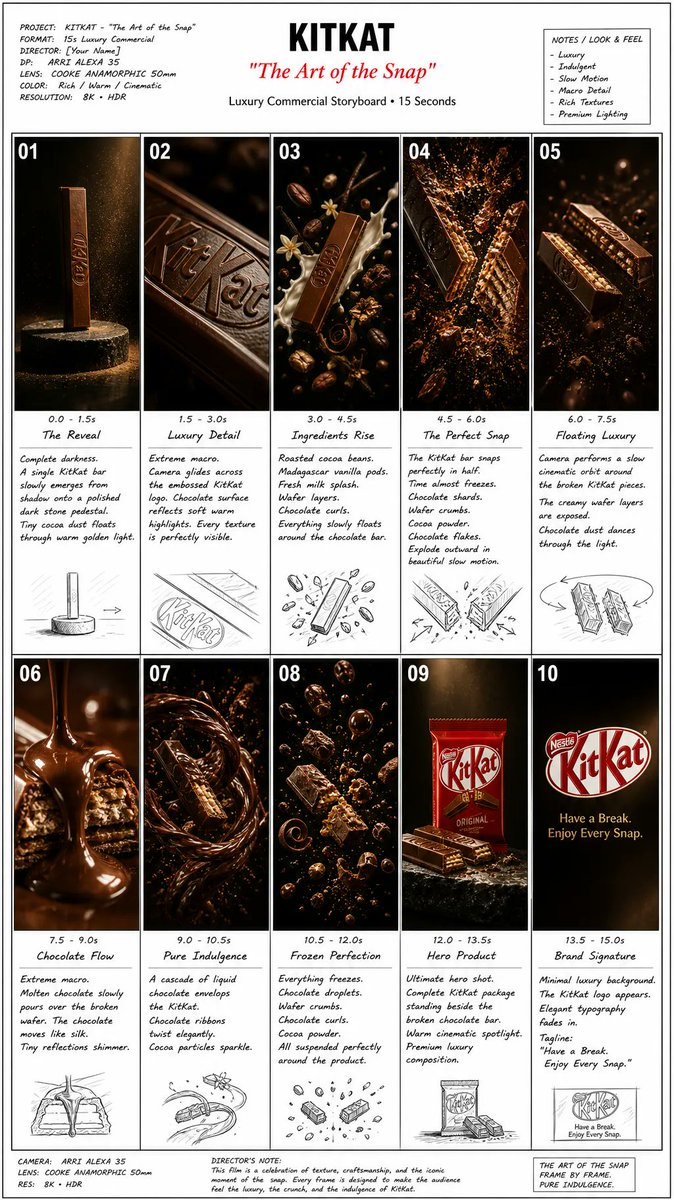 Storyboard für einen Luxusschokoladen-Werbespot
