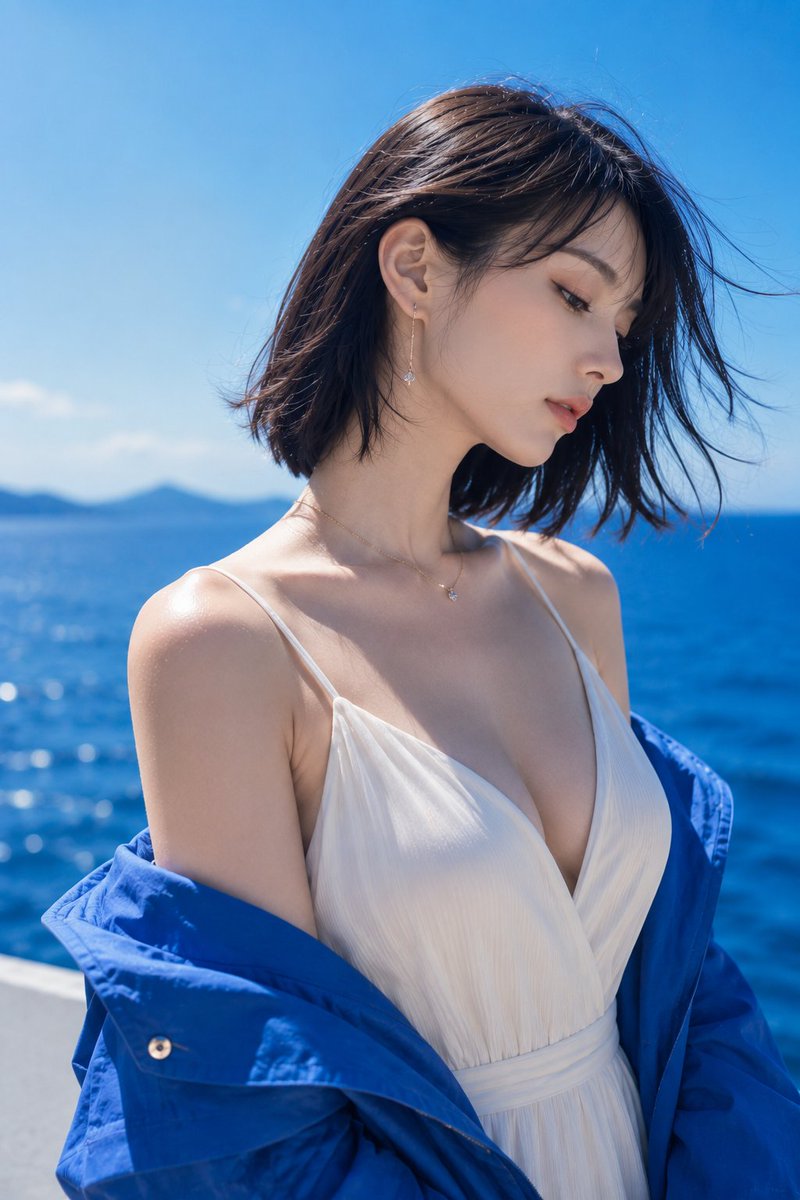 Ritratto di moda giapponese in riva al mare