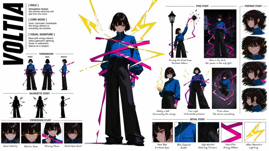 Hoja de concepto de personaje estilo anime