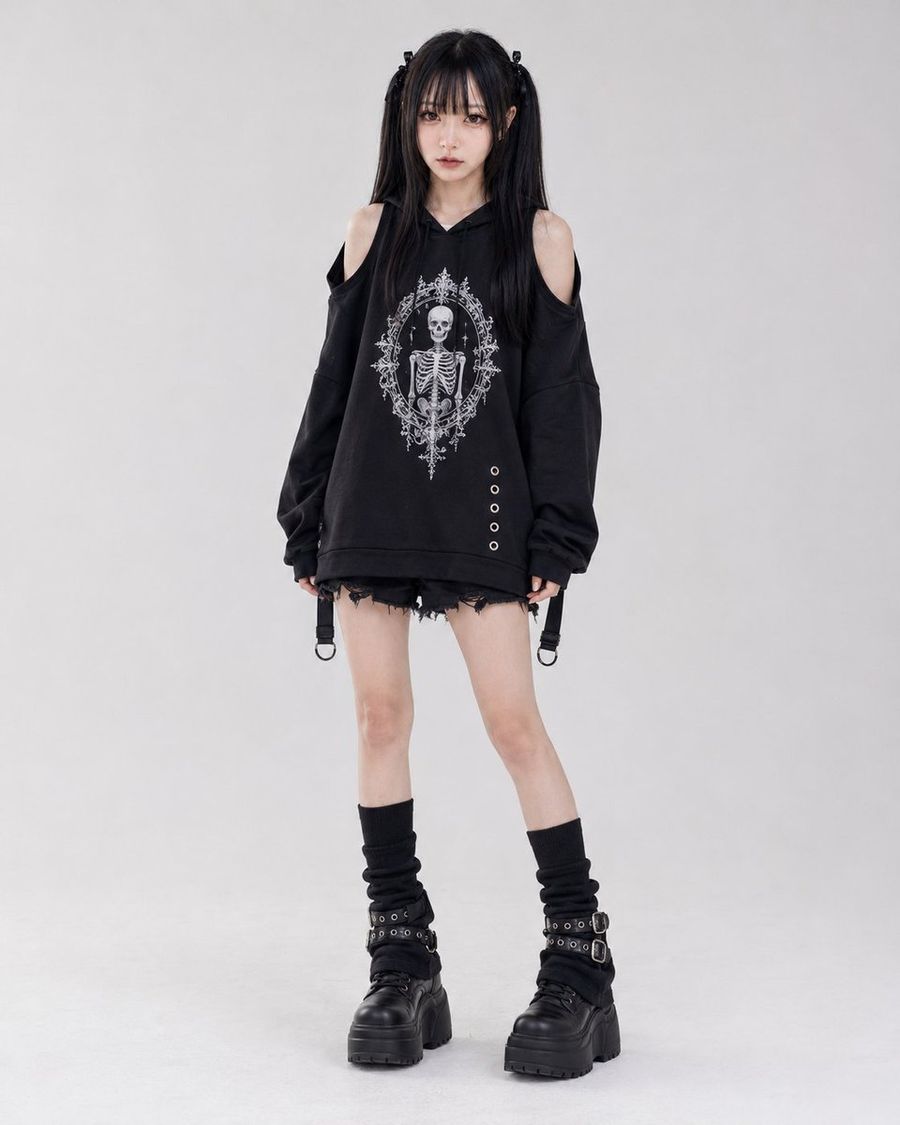 Look de Moletom Oversized com Estampa Gótica