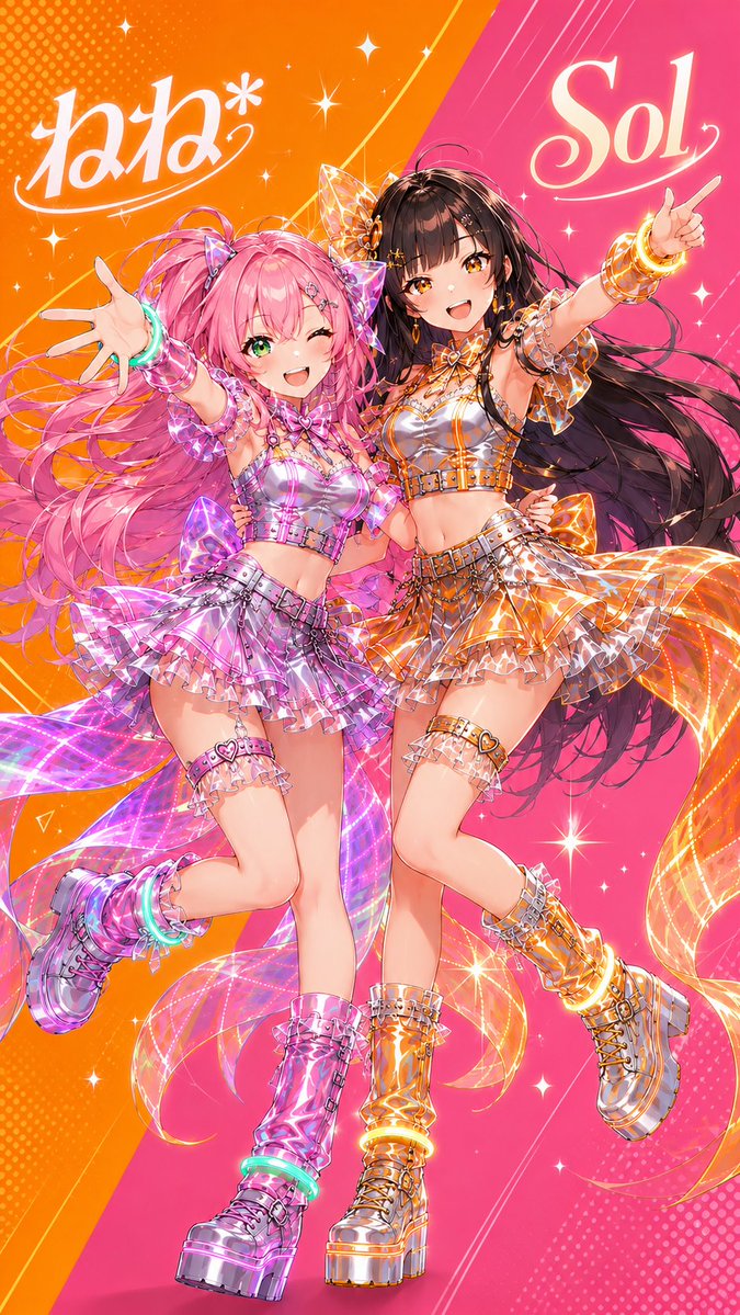 Affiche duo d'idoles anime néon