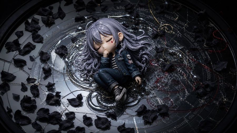 Diorama de fantasía dorada con chica