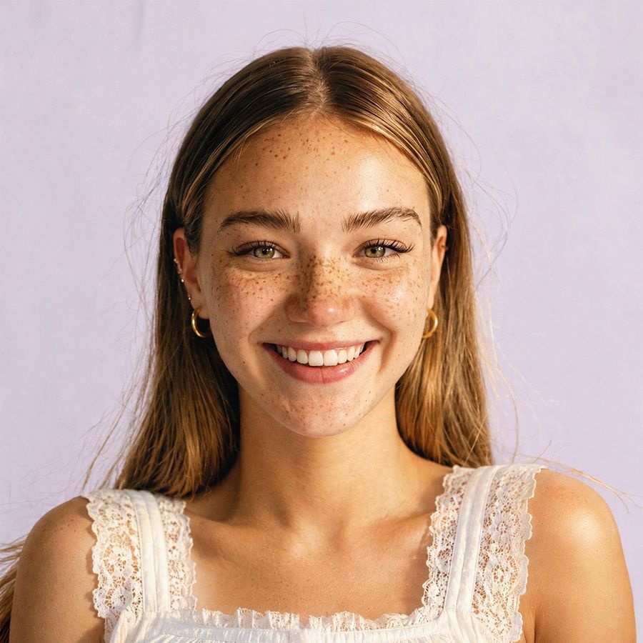 Portrait de profil ensoleillé avec taches de rousseur