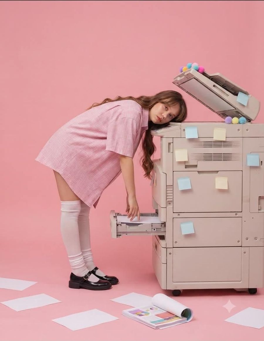 Éditorial de mode de bureau monochrome rose
