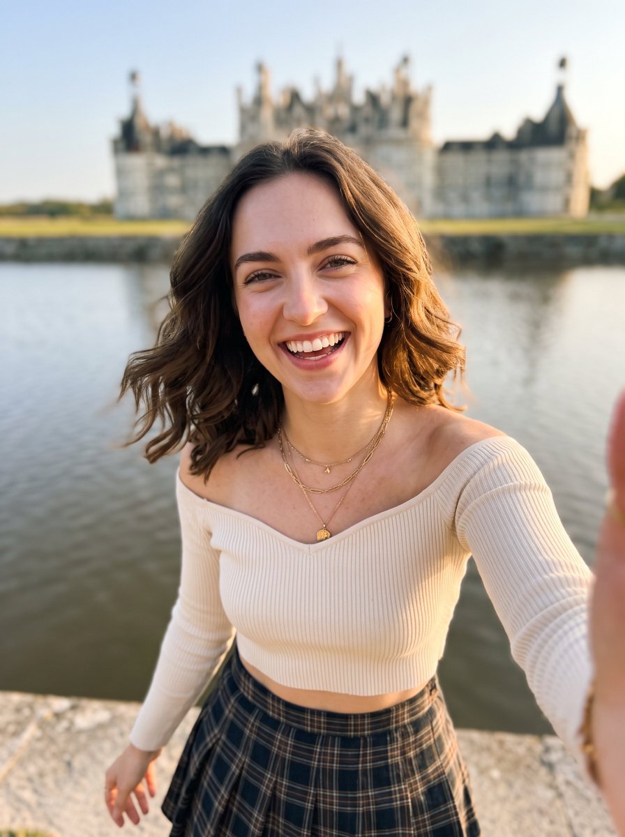 Selfie realista en un castillo europeo